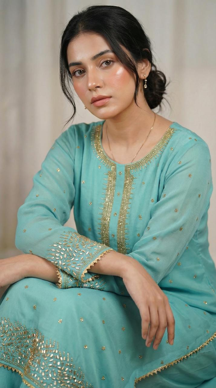 Mukesh Stone Chiffon Dress