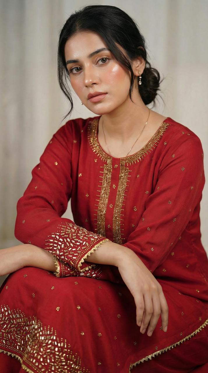 Mukesh Stone Chiffon Dress