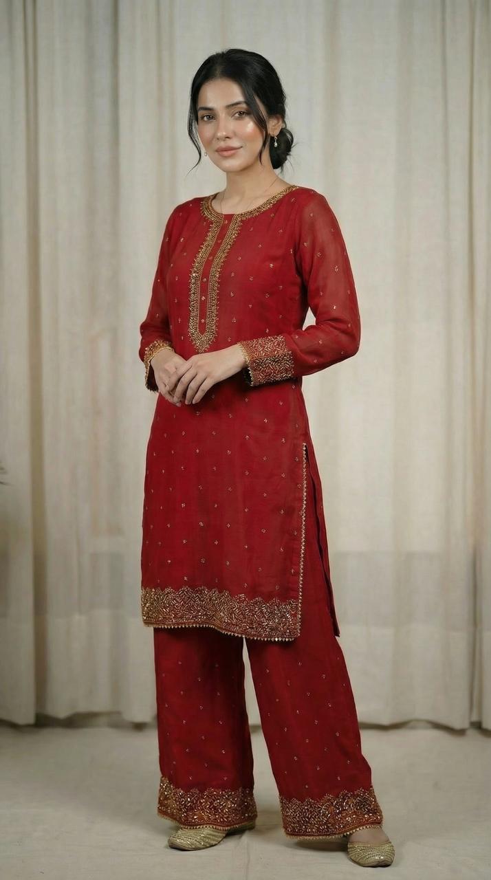 Mukesh Stone Chiffon Dress