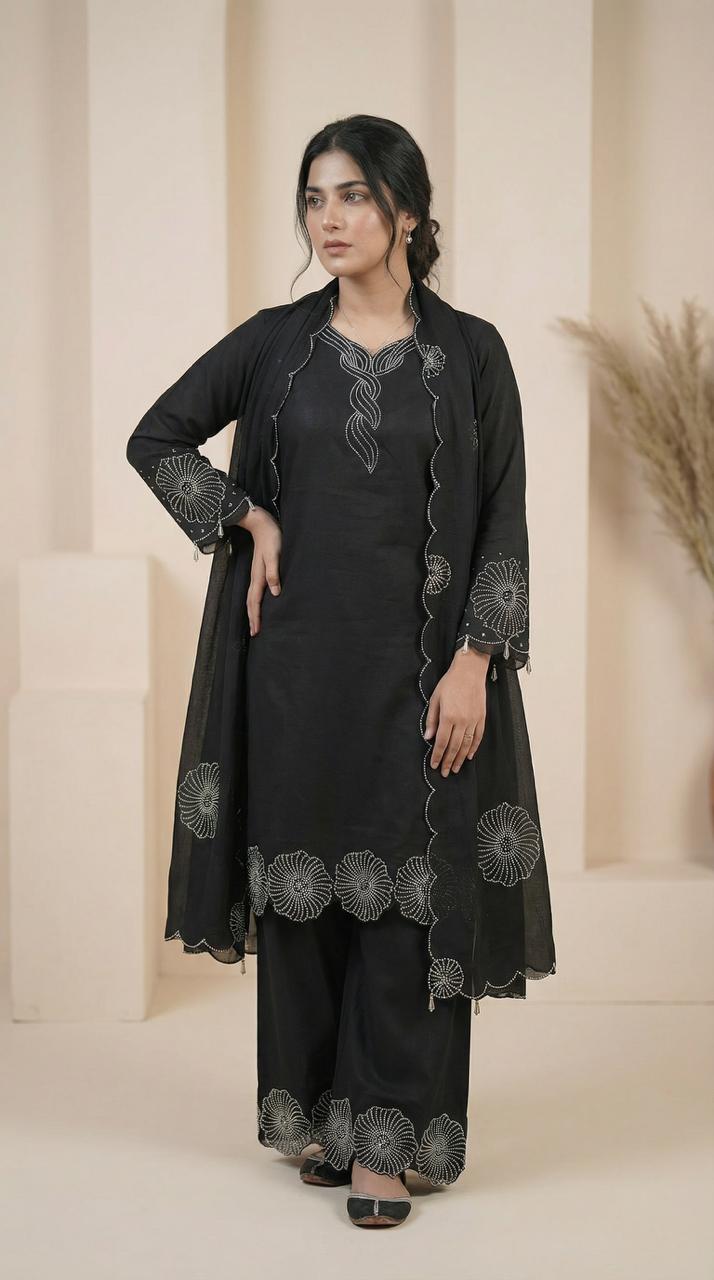 Stone Flower Chiffon Dress