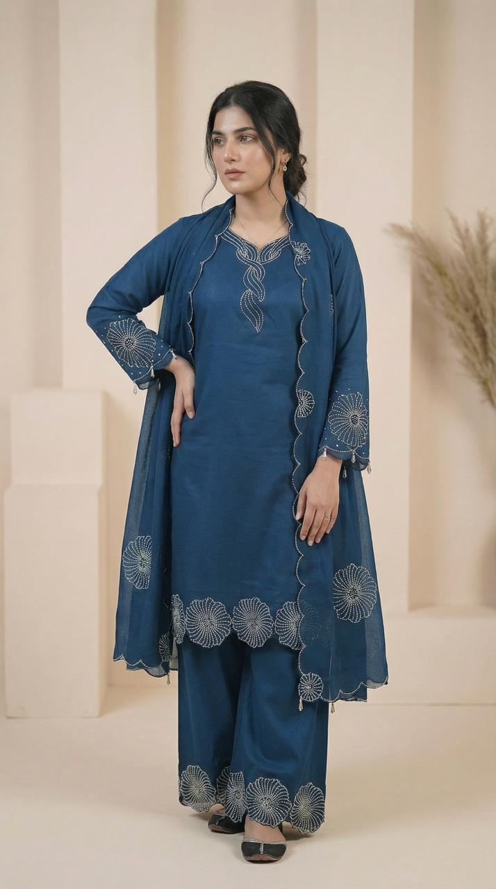 Stone Flower Chiffon Dress