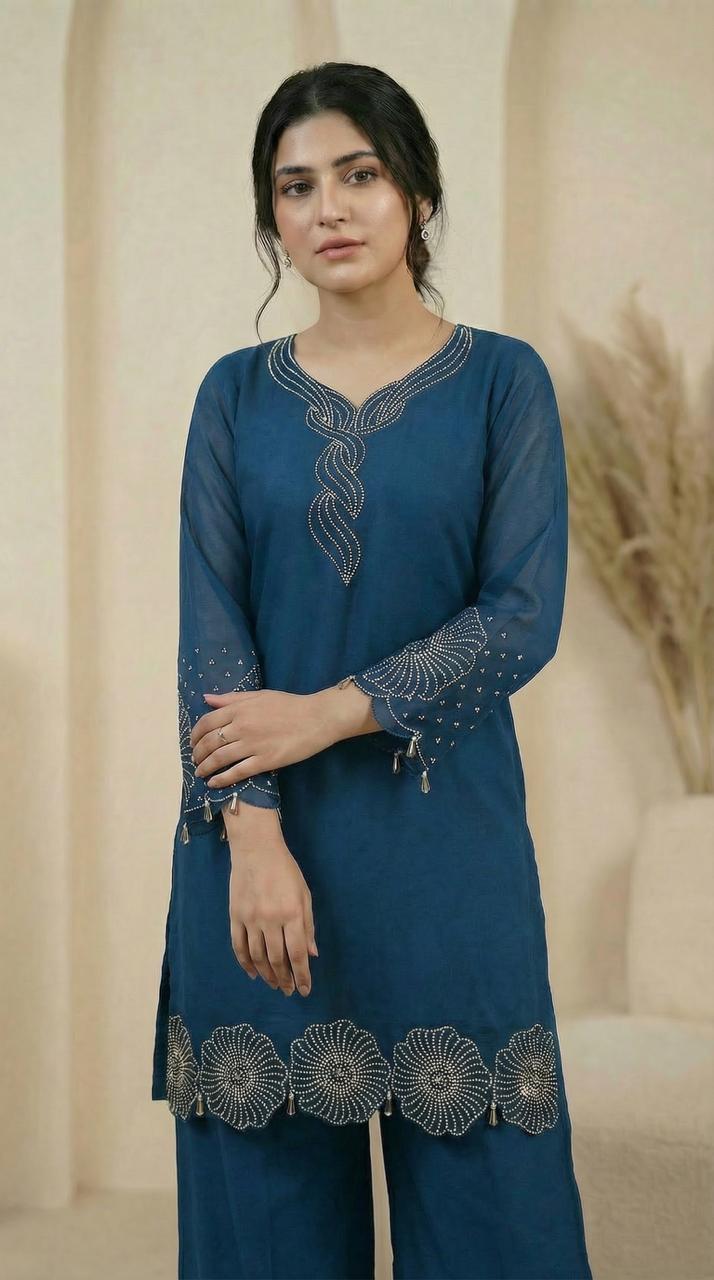 Stone Flower Chiffon Dress